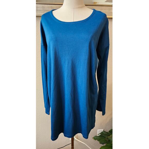 NWT J.Jill Women's Simply Supima Cotton Crew Neck Pullover Tunic Top Size L Blue - Picture 1 of 3